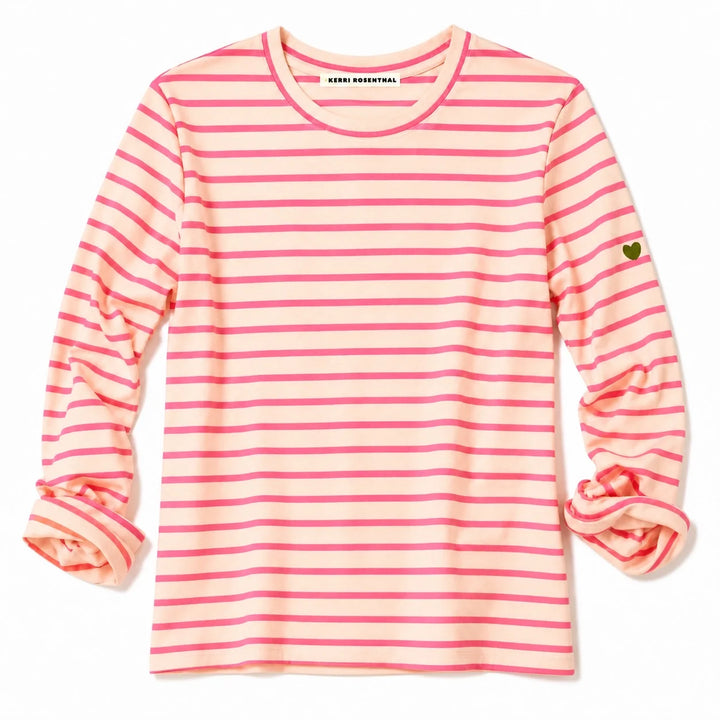 KR LONG SLEEVE STRIPE TEE (NATURAL-NEON PINK) - KERRI ROSENTHAL