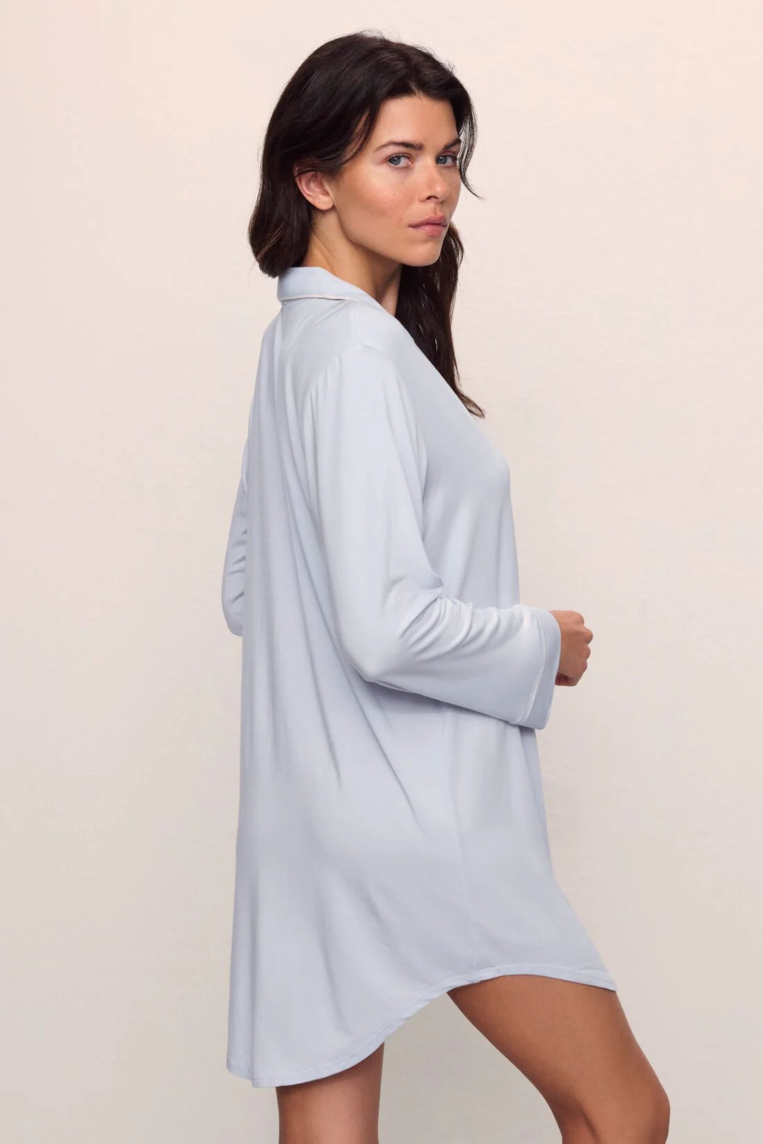 GISELE BOYFRIEND SLEEPSHIRT (ICE BLUE/IVORY) - EBERJEY