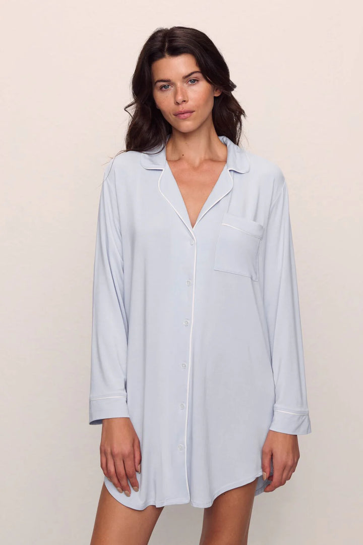 GISELE BOYFRIEND SLEEPSHIRT (ICE BLUE/IVORY) - EBERJEY