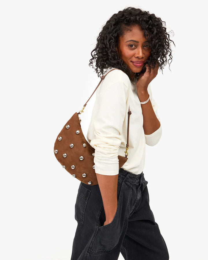 LUNE SMOOTH NUBUCK BAG WITH STUDS (CHOCO BAR) - CLARE V.