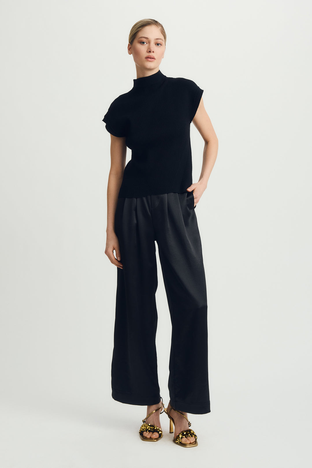 MABEL CAP SLEEVE KNIT TOP (BLACK) - MELISSA NEPTON