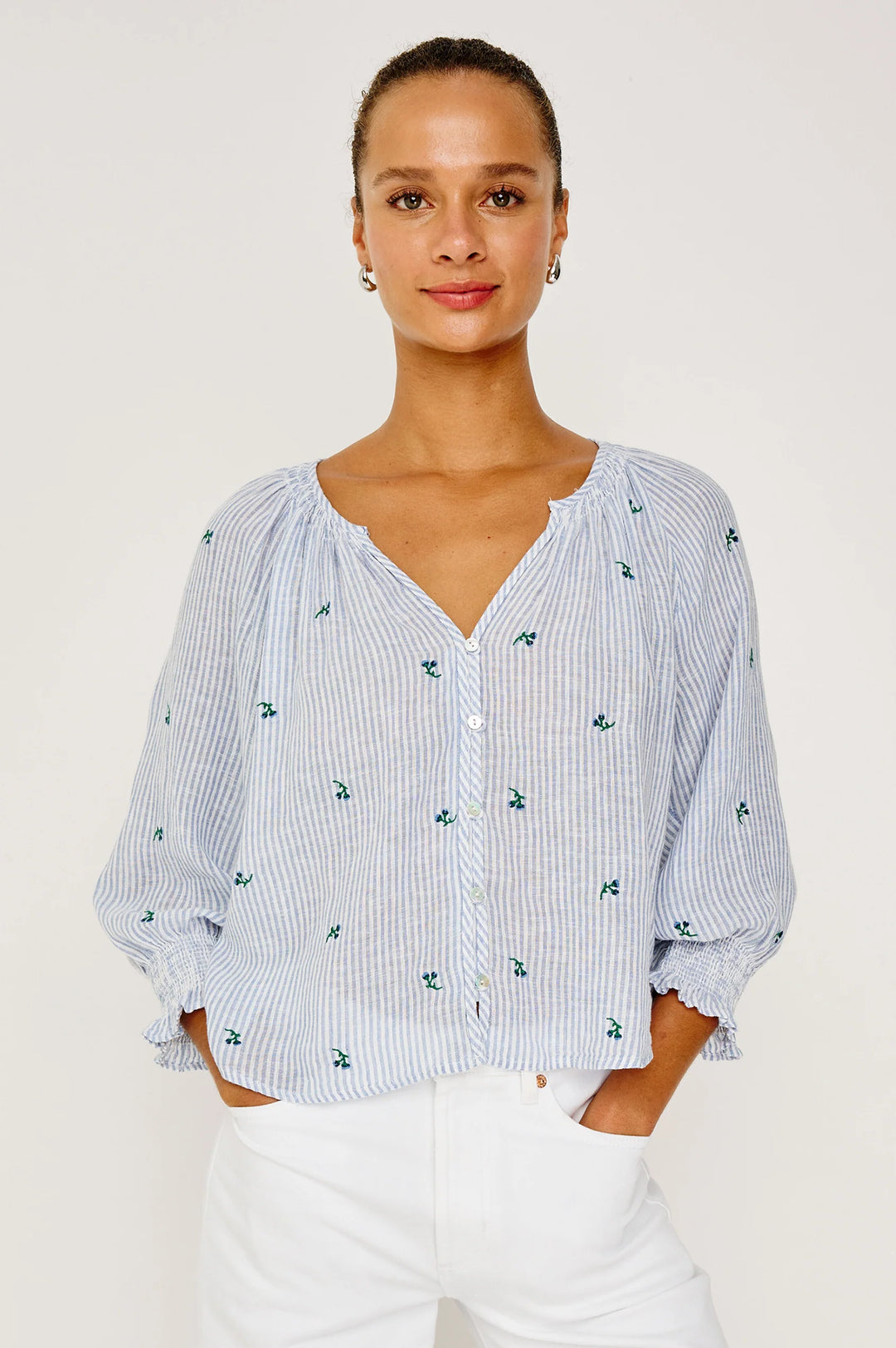 MARIAH BLOUSE (BLUE BELL EMBROIDERED STRIPE) - RAILS