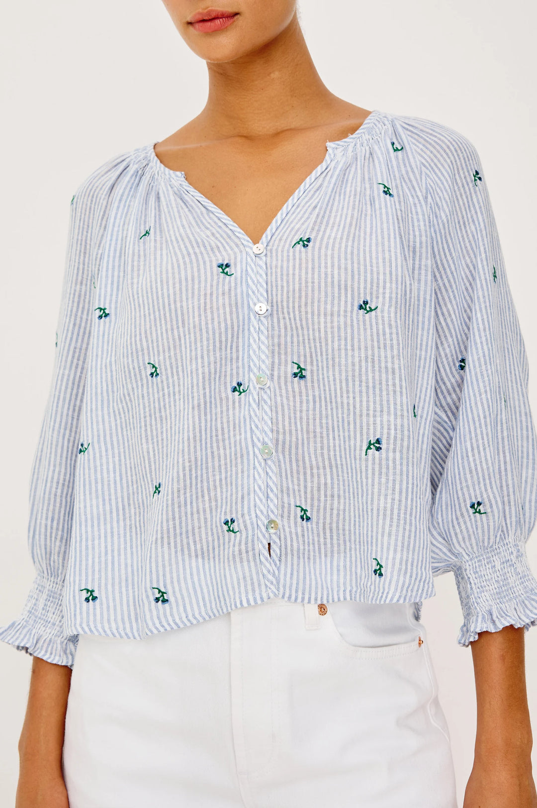 MARIAH BLOUSE (BLUE BELL EMBROIDERED STRIPE) - RAILS