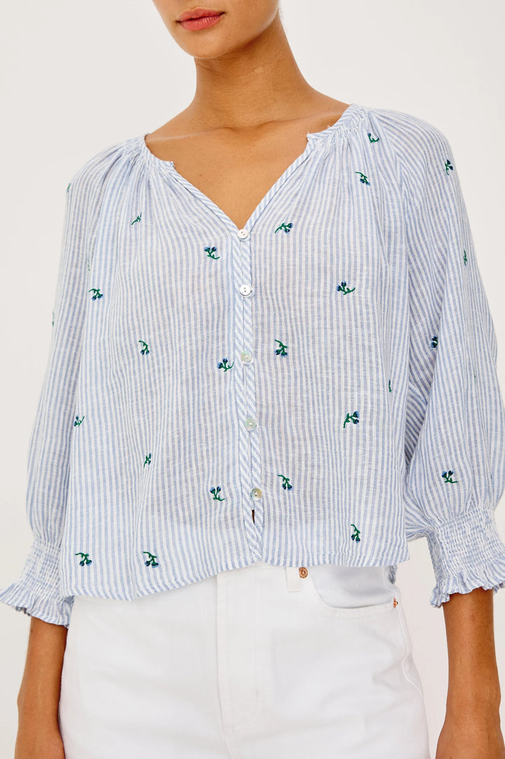 MARIAH BLOUSE (BLUE BELL EMBROIDERED STRIPE) - RAILS
