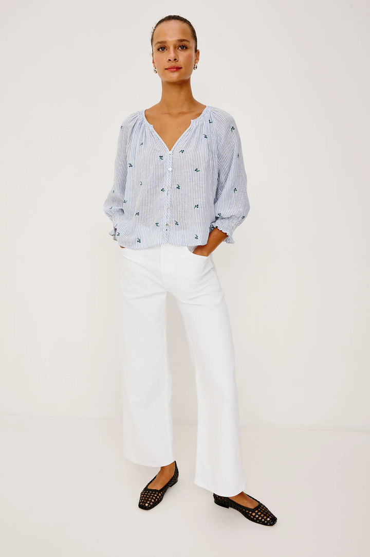 MARIAH BLOUSE (BLUE BELL EMBROIDERED STRIPE) - RAILS