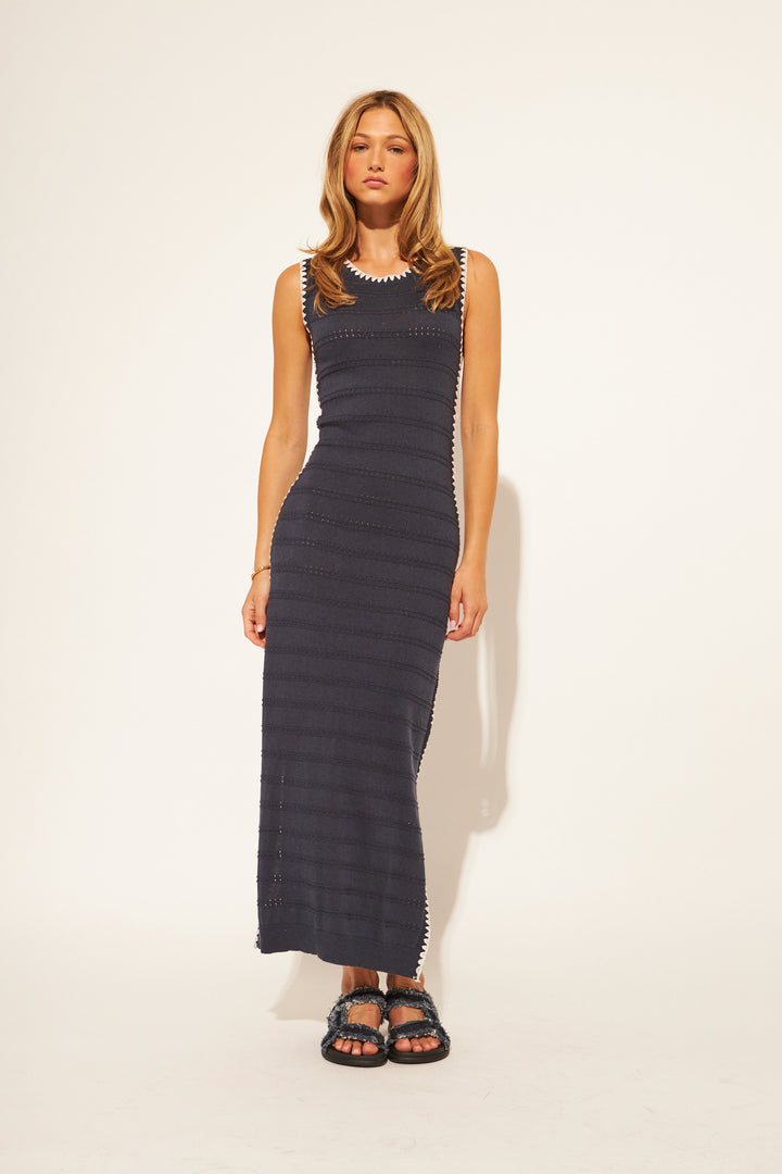 MARIO KNIT DRESS W/ CONTRAST SIDE SLIT (YACHT WEEK) - JOHN+JENN