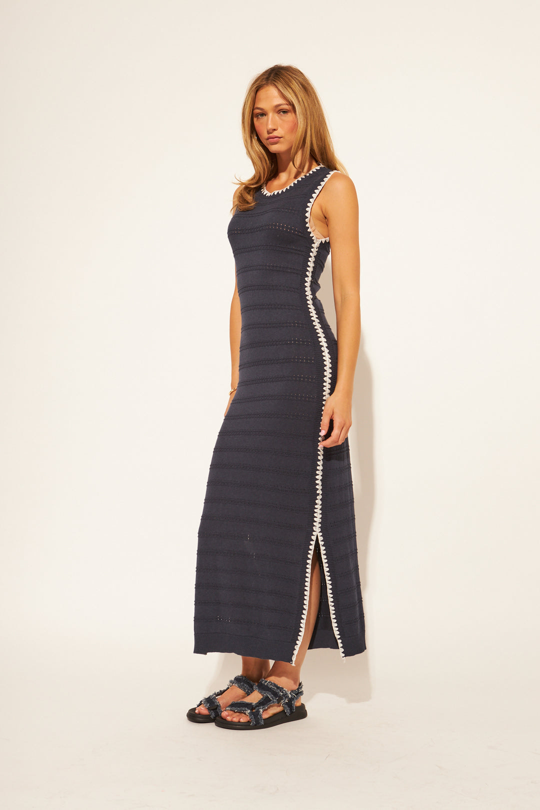 MARIO KNIT DRESS W/ CONTRAST SIDE SLIT (YACHT WEEK) - JOHN+JENN