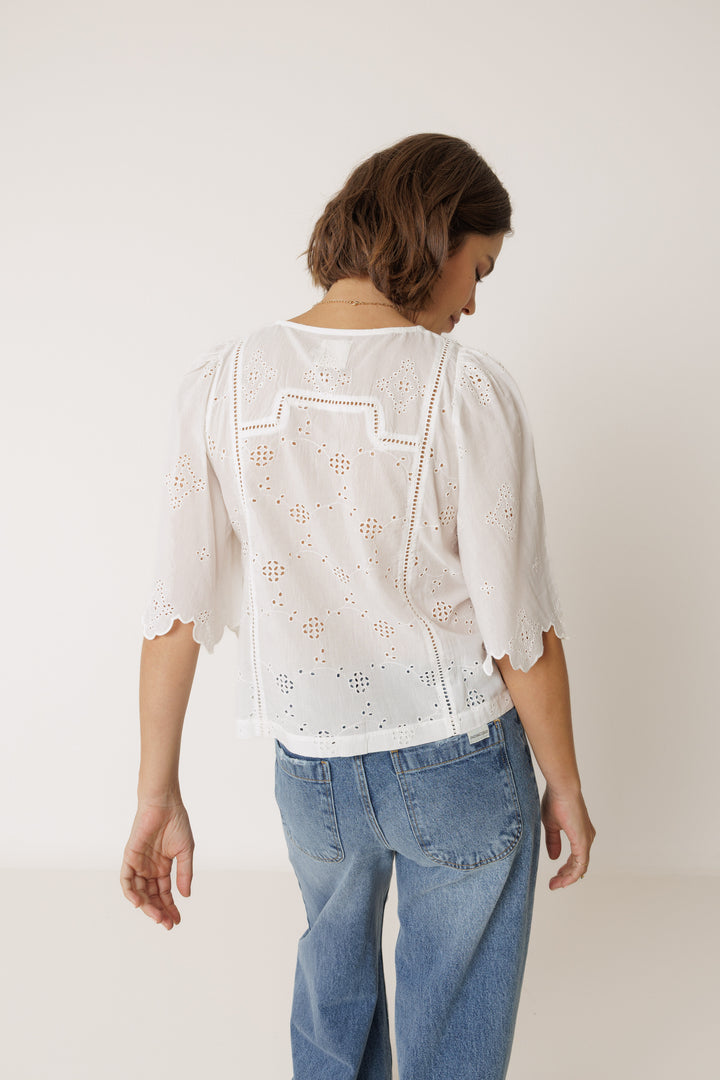 BUTTON UP EYELET BLOUSE (BLANCO) - INDI&COLD