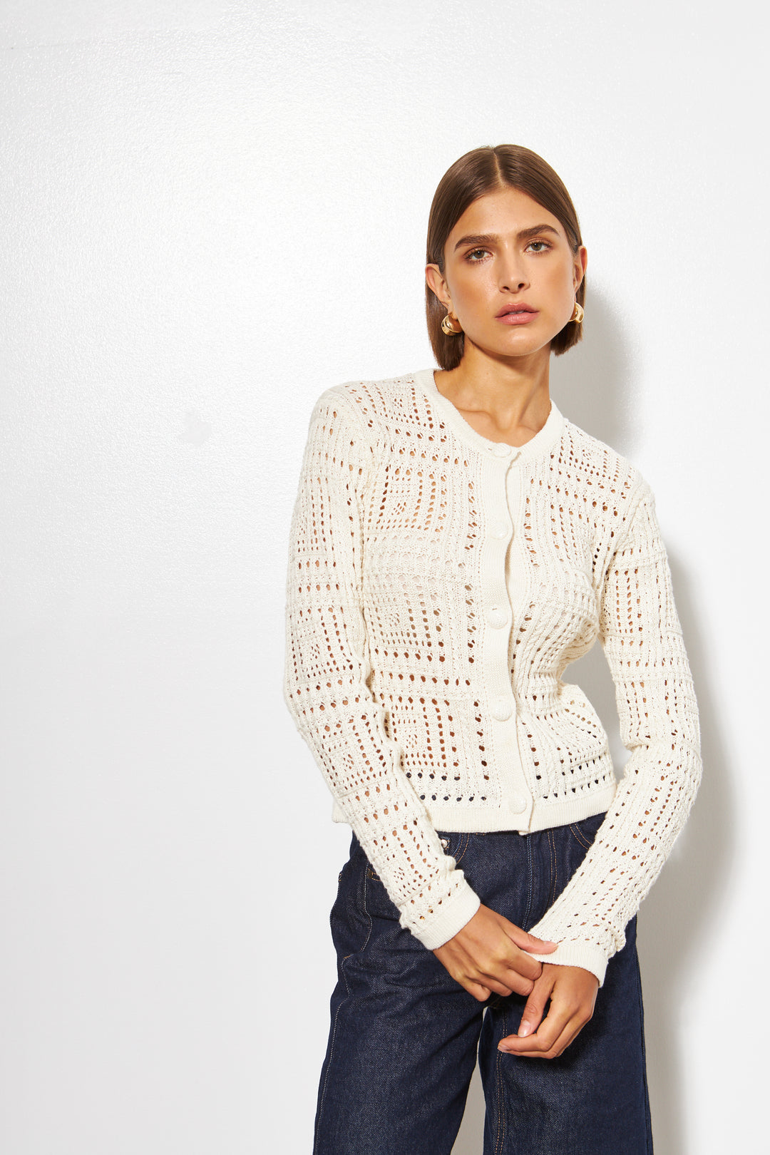 MELROSE OPEN KNIT CARDIGAN (GARDENIA) - LINE