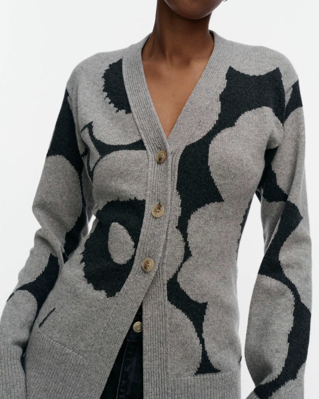 KUMMA UNIKKO KINTTED CARDIGAN (LIGHT GREY/DARK GREY) - MARIMEKKO