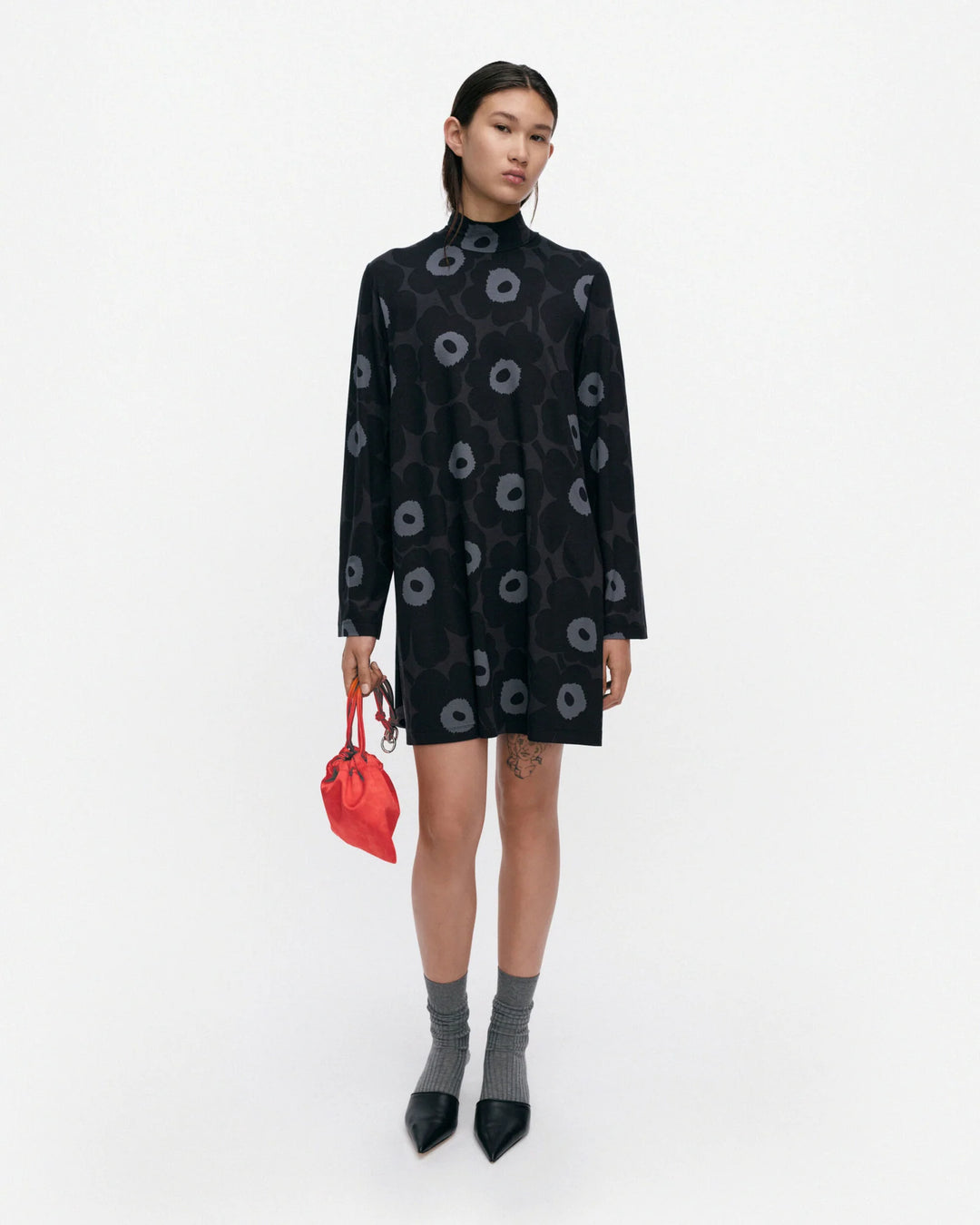 TUSKIN UNIKKO JERSEY DRESS (BLACK/DARK GREY) - MARIMEKKO