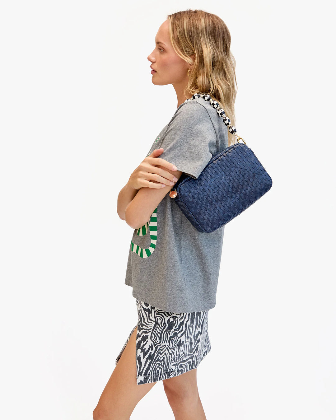 WOVEN CHECKER MARISOL (BLUE MARINE) - CLARE V.