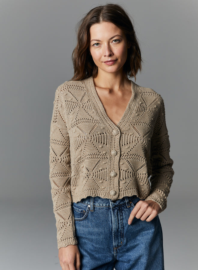POPCORN TILE SITCH V-NECK CARDIGAN - AUTUMN CASHMERE