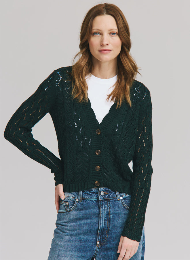 STITCHERY PATCHWORK V-NECK CARDIGAN - AUTUMN CASHMERE