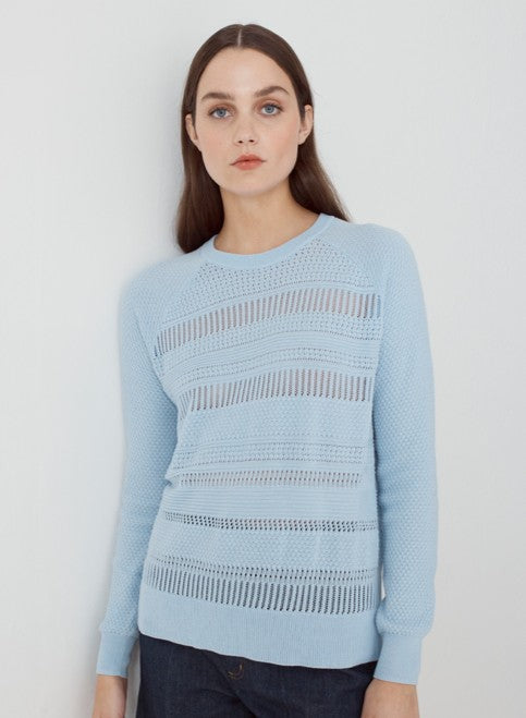 MIXED POINTELLE STITCH RAGLAN CREW SWEATER (GLACIER) - AUTUMN CASHMERE