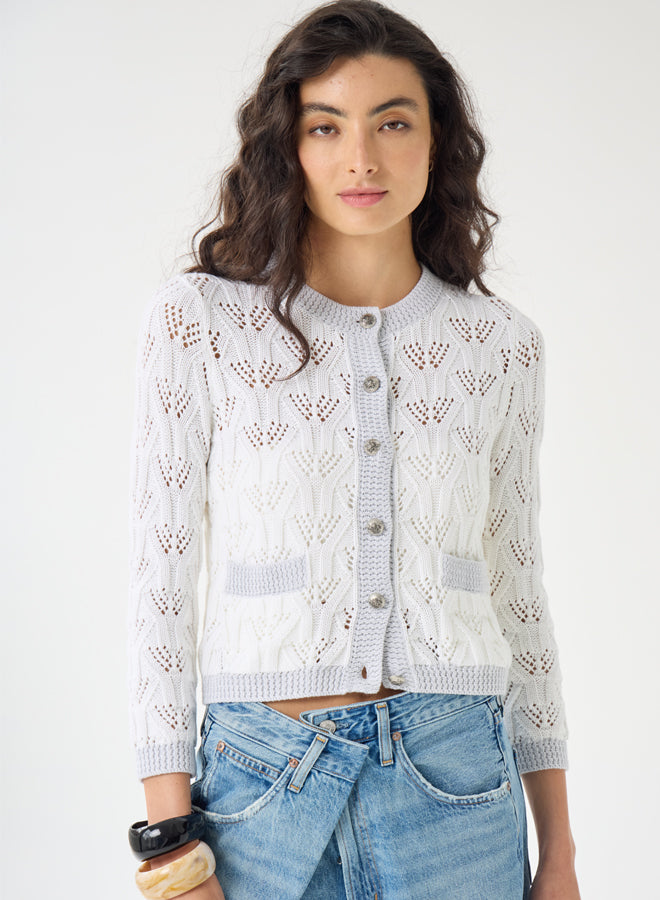 FANCY STITCH CONTRAST BANDED CARDIGAN - AUTUMN CASHMERE