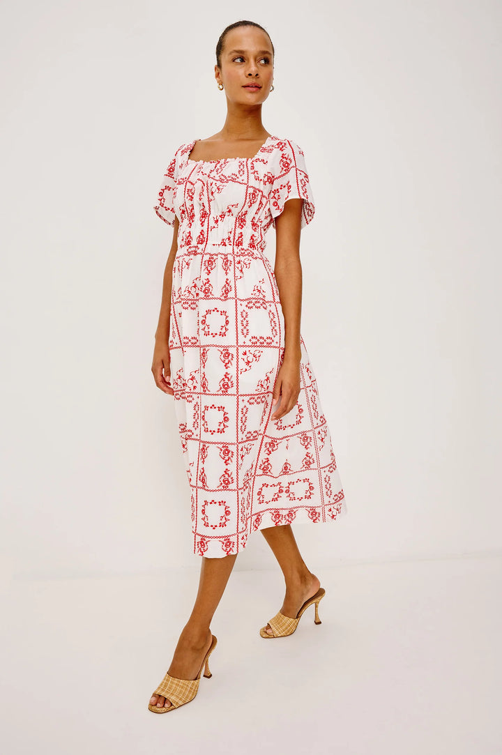 NANETTE MIDI LENGTH DRESS (IVORY RED HANKERCHIEF) - RAILS