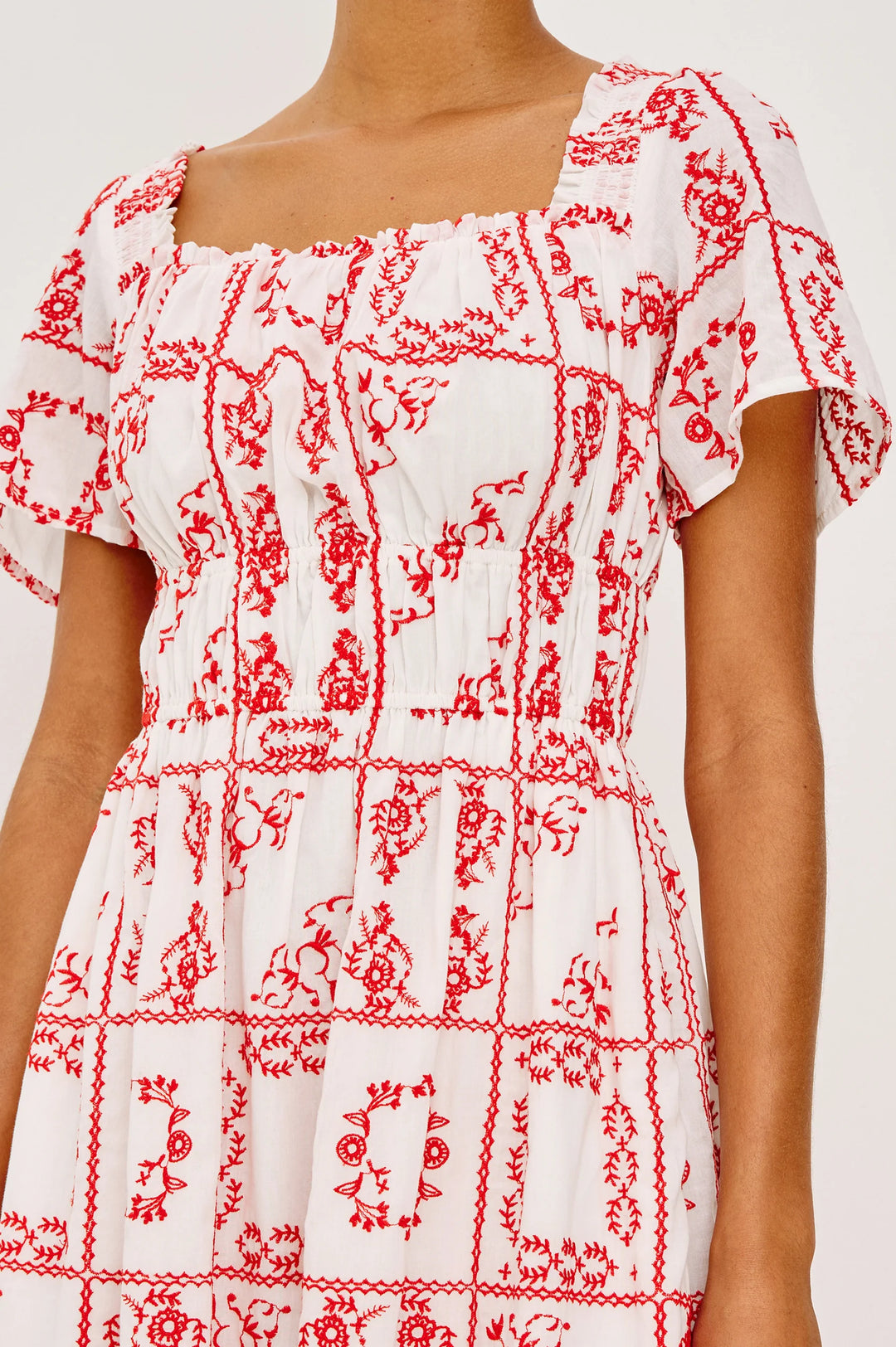 NANETTE MIDI LENGTH DRESS (IVORY RED HANKERCHIEF) - RAILS