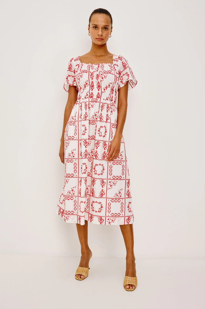 NANETTE MIDI LENGTH DRESS (IVORY RED HANKERCHIEF) - RAILS