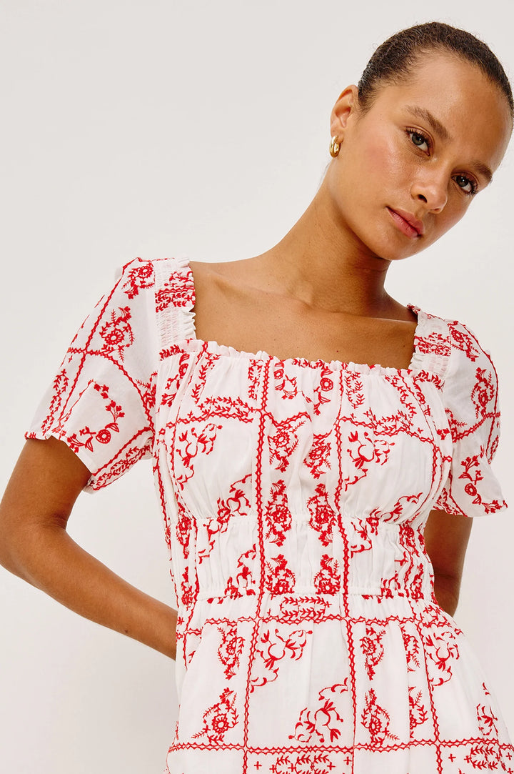 NANETTE MIDI LENGTH DRESS (IVORY RED HANKERCHIEF) - RAILS