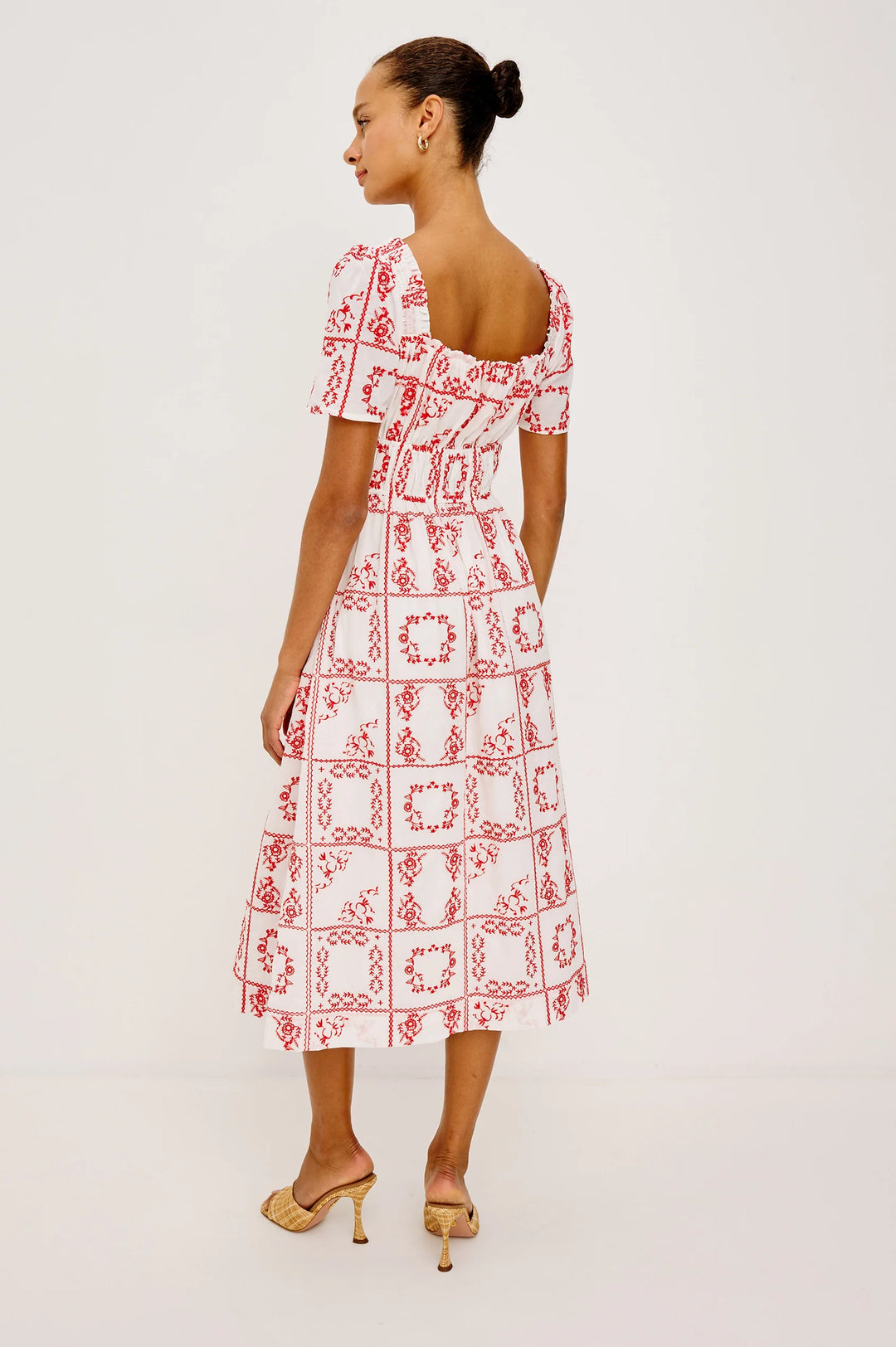 NANETTE MIDI LENGTH DRESS (IVORY RED HANKERCHIEF) - RAILS