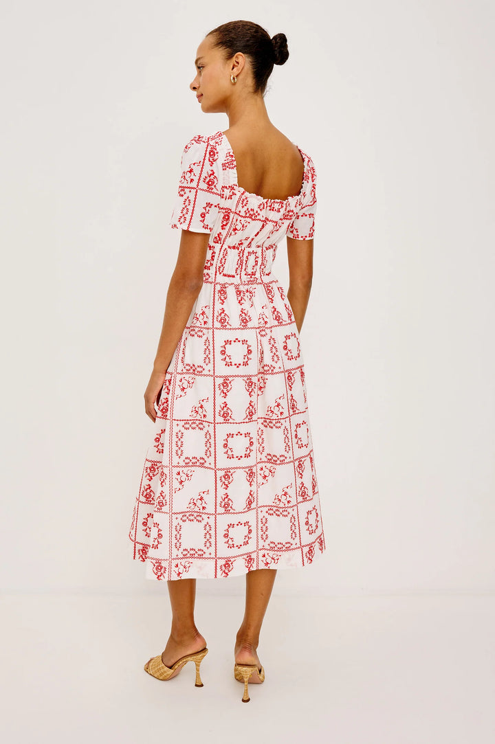 NANETTE MIDI LENGTH DRESS (IVORY RED HANKERCHIEF) - RAILS