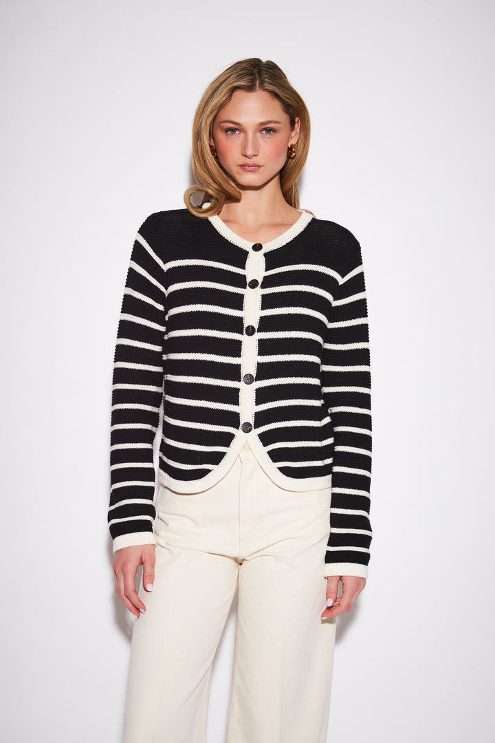 NAOMI STRIPED CARDIGAN (NOIR STRIPE) - JOHN+JENN