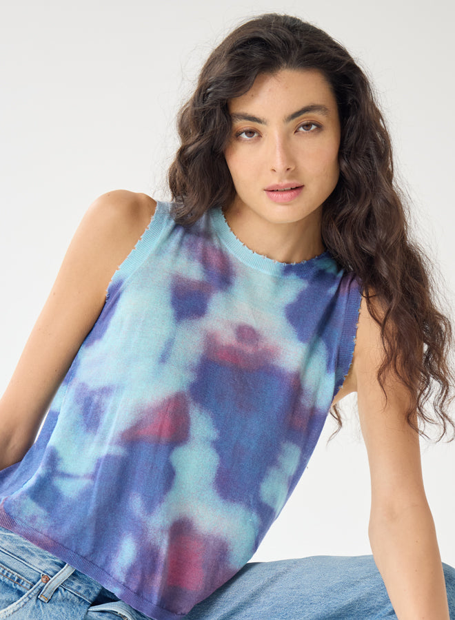 DISTRESSED BLURRED BLOTCH MUSCLE TEE (BLUES COMBO) - AUTUMN CASHMERE