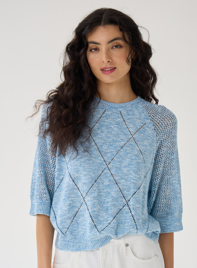 POINTELLE DIAMOND STITCH ELBOW SLEEVE TEE - AUTUMN CASHMERE
