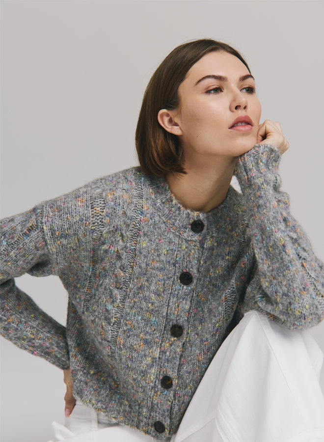 CONFETTI CABLE BOXY CARDIGAN (QUARRY) - AUTUMN CASHMEREr
