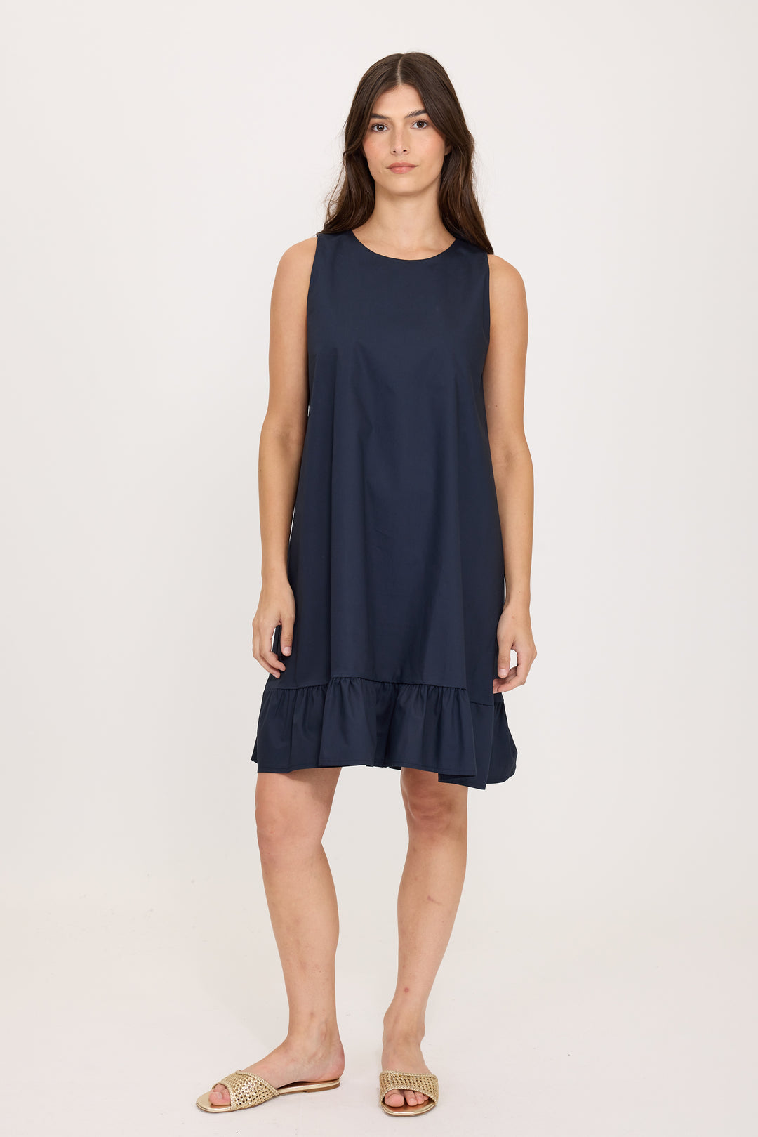 POPLIN COTTON SLEEVELESS DRESS (NAVY) - PISTACHE