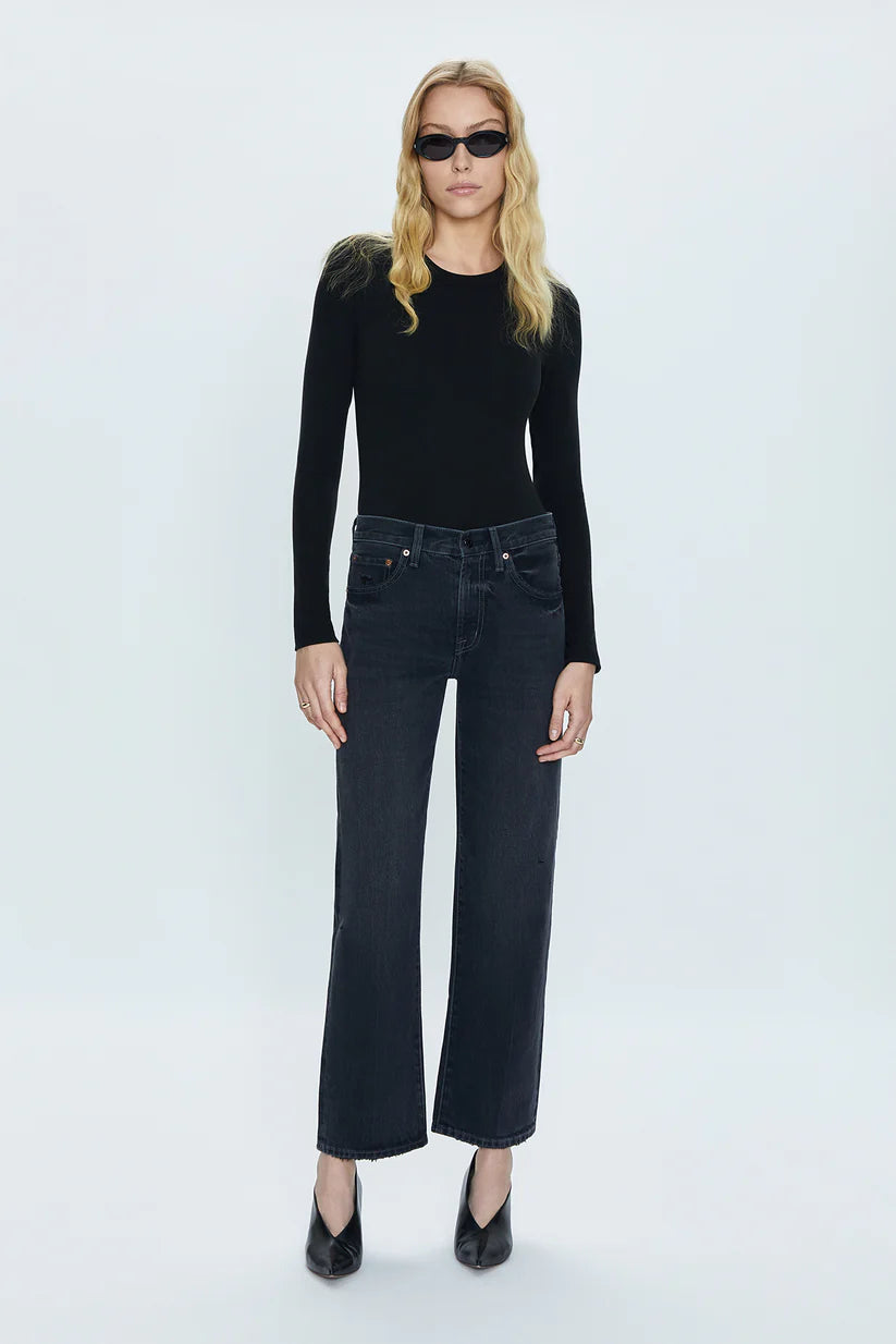 LEXI MID RISE BOWED STRAIGHT PANT (MERCURY) - PISTOLA