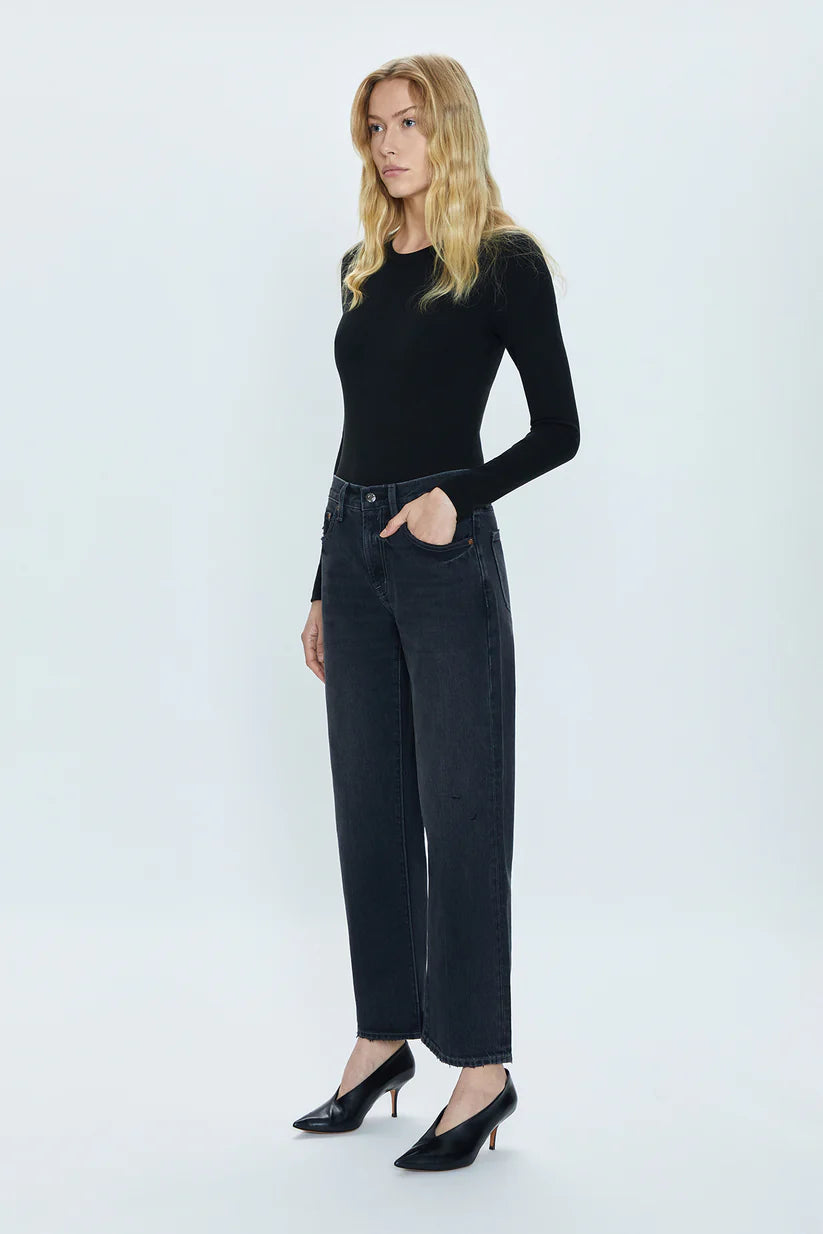 LEXI MID RISE BOWED STRAIGHT PANT (MERCURY) - PISTOLA