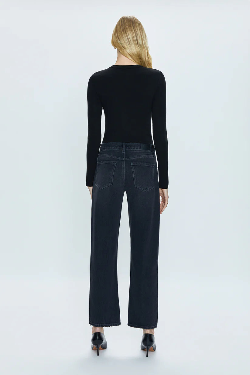 LEXI MID RISE BOWED STRAIGHT PANT (MERCURY) - PISTOLA