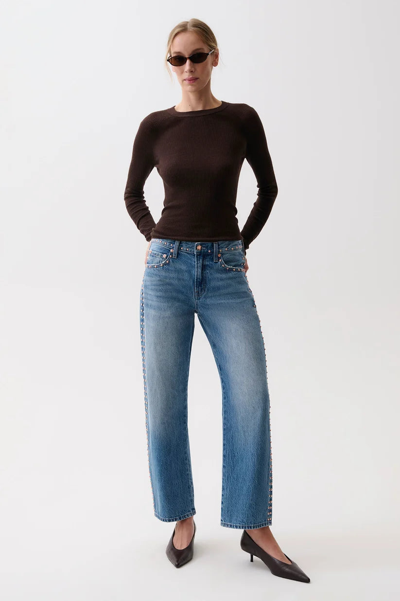 LEXI MID RISE BOWED STRAIGHT PANT (STAR STUDDED) - PISTOLA