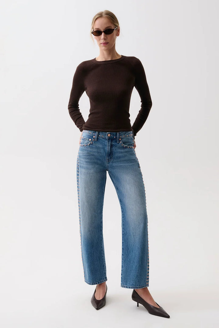 LEXI MID RISE BOWED STRAIGHT PANT (STAR STUDDED) - PISTOLA