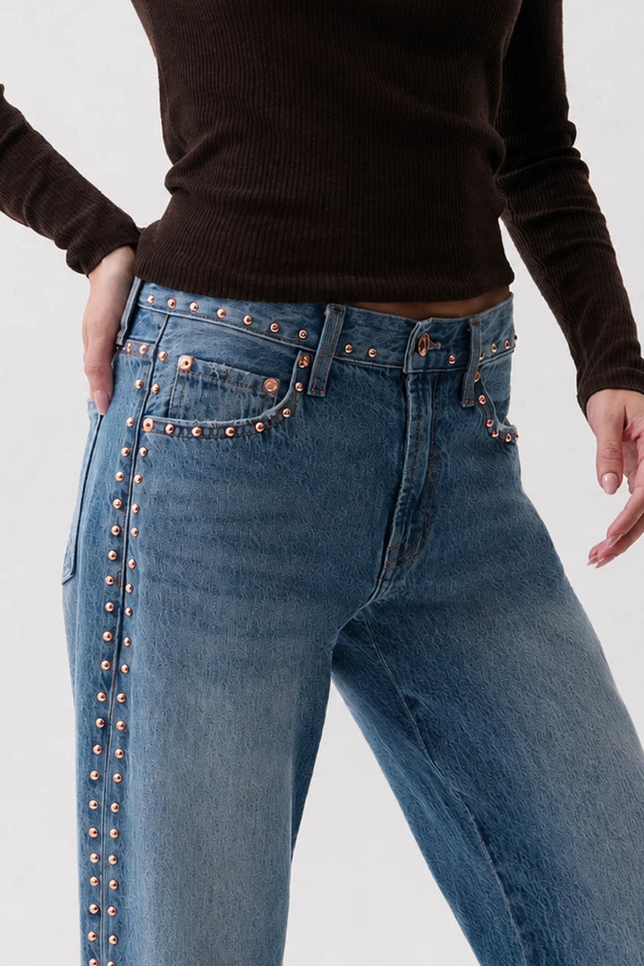 LEXI MID RISE BOWED STRAIGHT PANT (STAR STUDDED) - PISTOLA