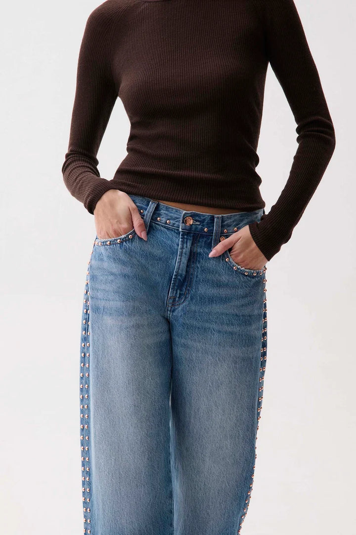 LEXI MID RISE BOWED STRAIGHT PANT (STAR STUDDED) - PISTOLA