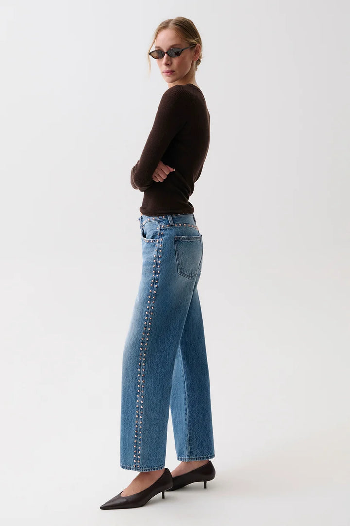 LEXI MID RISE BOWED STRAIGHT PANT (STAR STUDDED) - PISTOLA