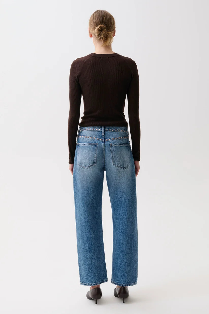LEXI MID RISE BOWED STRAIGHT PANT (STAR STUDDED) - PISTOLA