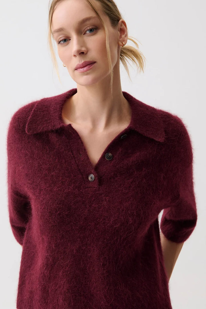 NADYA ALPACA BLEND BOXY POLO SWEATER (CHERRY WINE) - PISTOLA