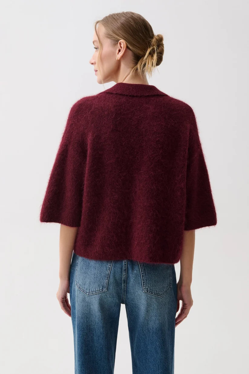 NADYA ALPACA BLEND BOXY POLO SWEATER (CHERRY WINE) - PISTOLA
