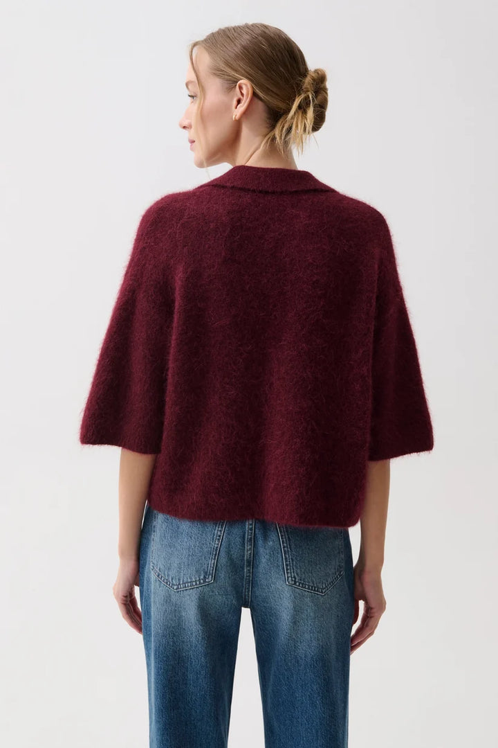 NADYA ALPACA BLEND BOXY POLO SWEATER (CHERRY WINE) - PISTOLA