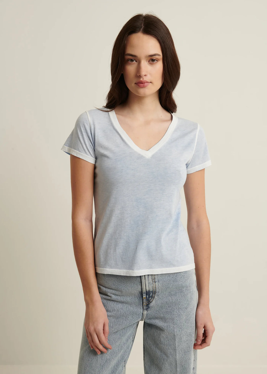 SHORT SLEEVE PIMA CLASSIC REVERSE SPRAY V-NECK (ISLAND BLUE) - PATRICK ASSARAF