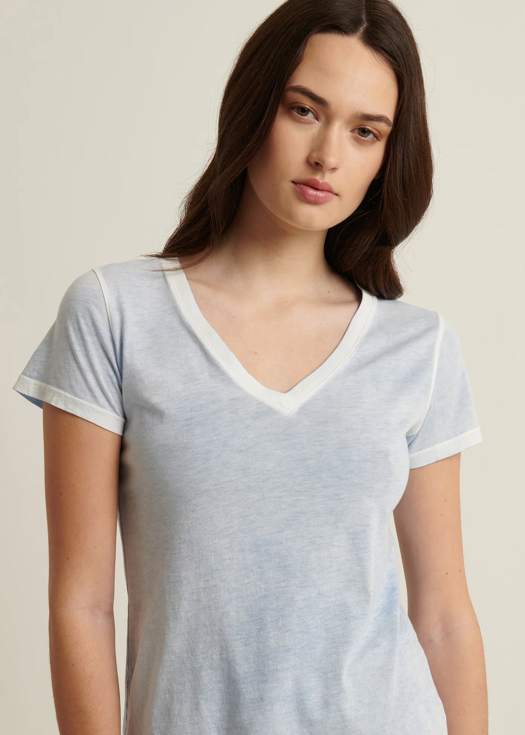 SHORT SLEEVE PIMA CLASSIC REVERSE SPRAY V-NECK (ISLAND BLUE) - PATRICK ASSARAF