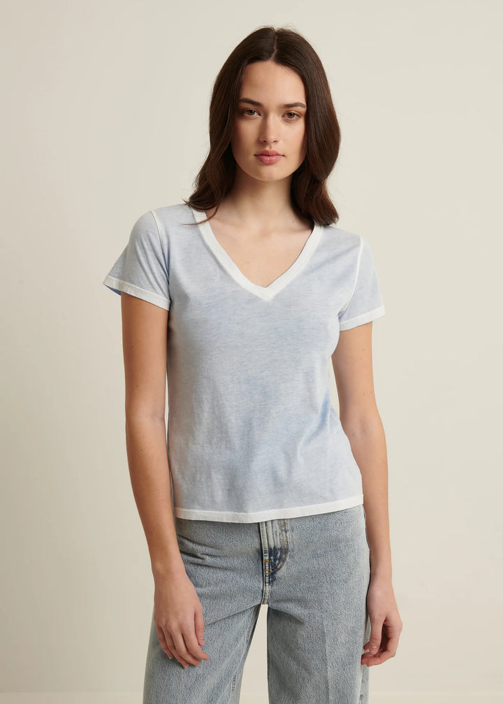 SHORT SLEEVE PIMA CLASSIC REVERSE SPRAY V-NECK (ISLAND BLUE) - PATRICK ASSARAF