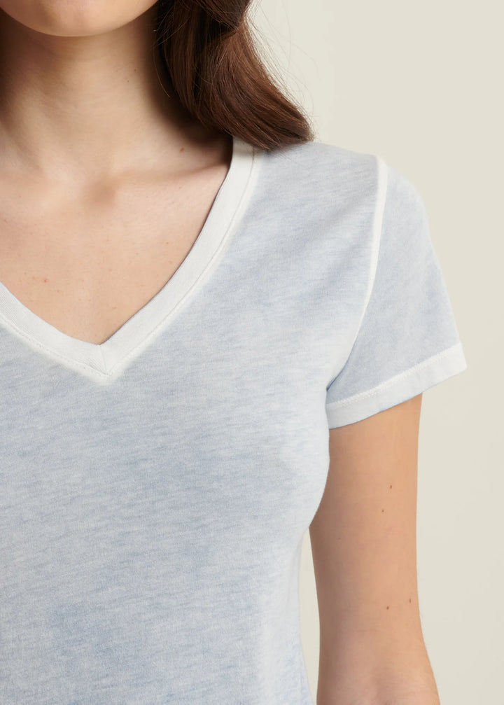 SHORT SLEEVE PIMA CLASSIC REVERSE SPRAY V-NECK (ISLAND BLUE) - PATRICK ASSARAF