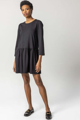WIDE SLEEVE PEPLUM DRESS (BLACK) - LILLA P