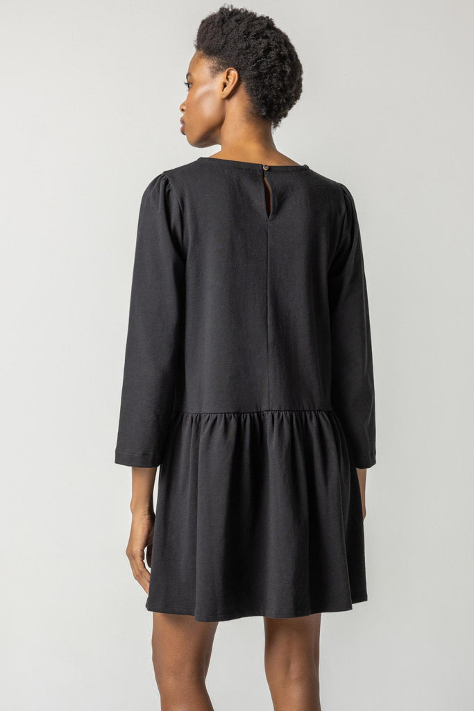 WIDE SLEEVE PEPLUM DRESS (BLACK) - LILLA P