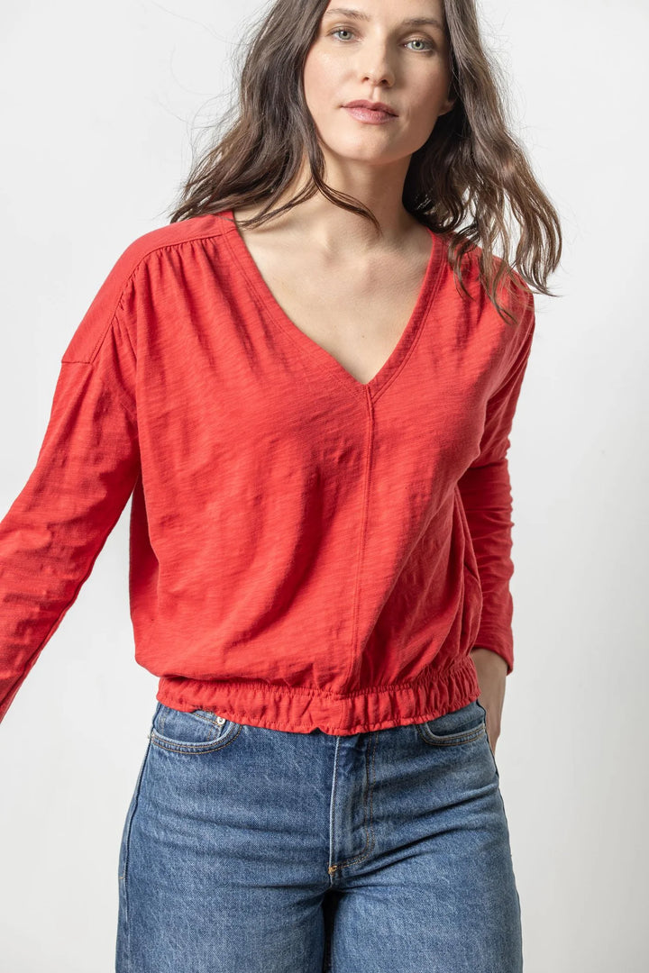 ELASTIC HEM EASY V-NECK (CINNABAR) - LILLA P